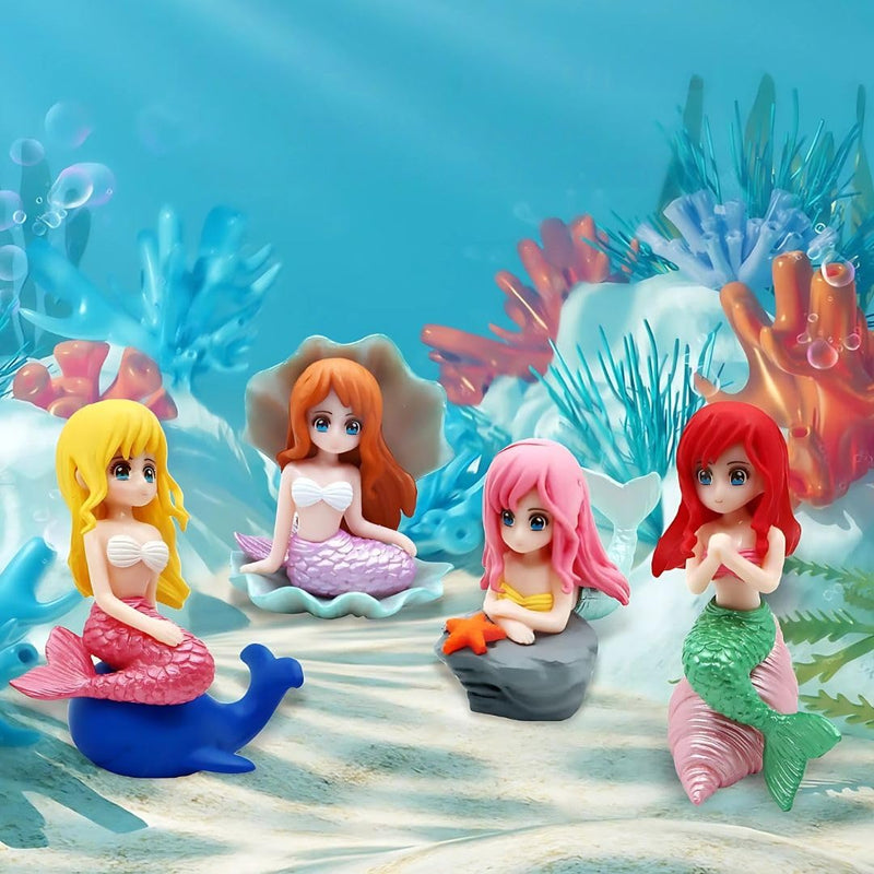 Mini Beach Mermaid Figurine Set of 4 – Cute Ocean Theme Decorative Collectibles