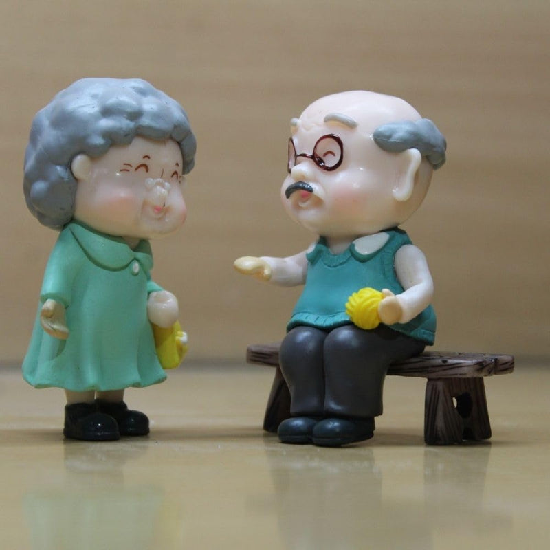 Grandparents Couple Miniature with Bench – Adorable Decorative Figurine for Home & Gifting