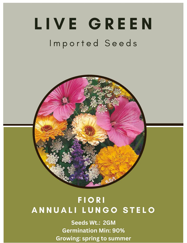 Live Green Imported Seeds - Fiori Annuali Lungo Stelo Flower Seeds New Mix Varieties Collections for Summer Gardening - Pack 2gm Seeds