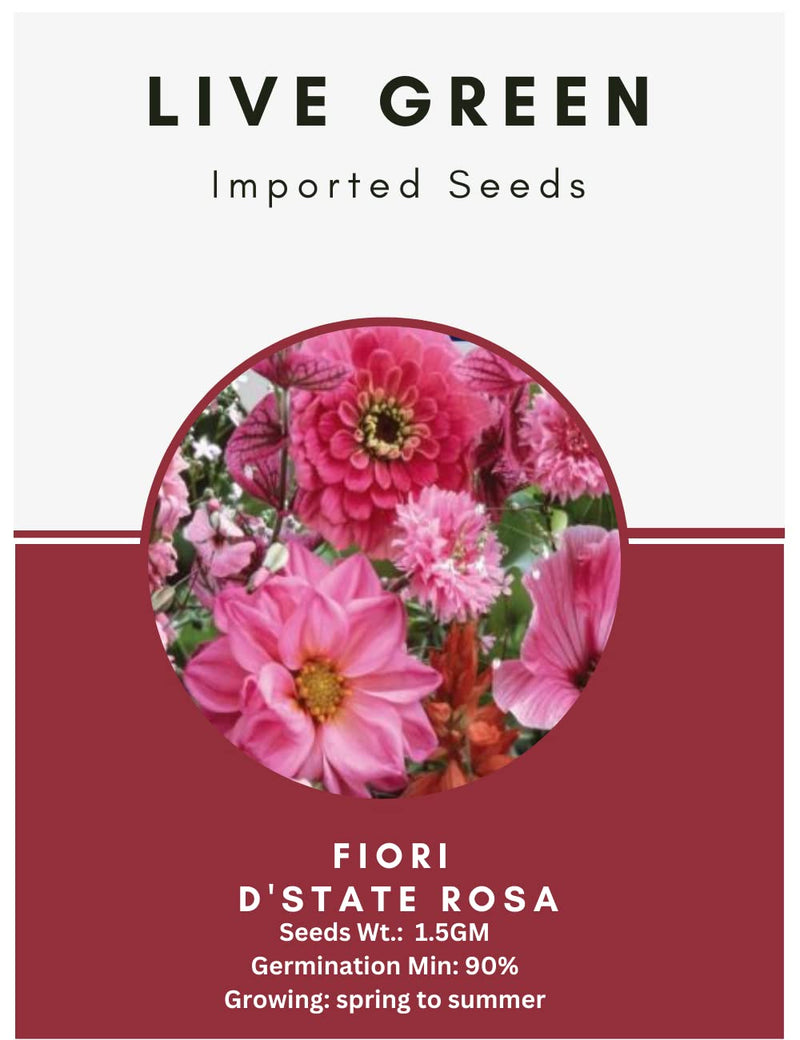 Live Green Imported Seeds - Fiori D'state Rossa Pink-Red Flower Seeds Mix New Varieties Collections for Summer Gardening - Pack 1.5gm Seeds