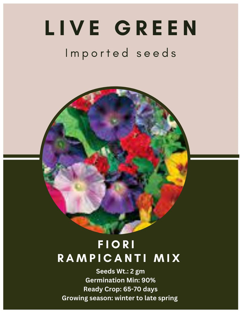 Live Green Imported Seeds - Fiori Rampicanti Climbing Flower Seeds New Mix Varieties Collections for Summer Gardening - Pack 2gm Seeds