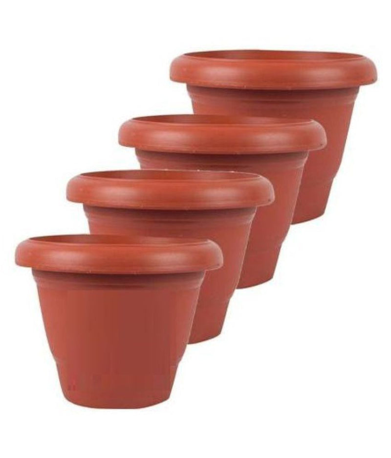 Plastic Round Flower Pot 18 Inch (Pack of 5 Pots Terracotta)  By Plantogallery