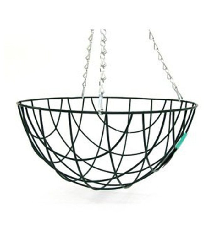 Metal Big Holes Hanging Basket Pot 12 Inch With Coir & Chain (Pack of 5 Black) By Plantogallery