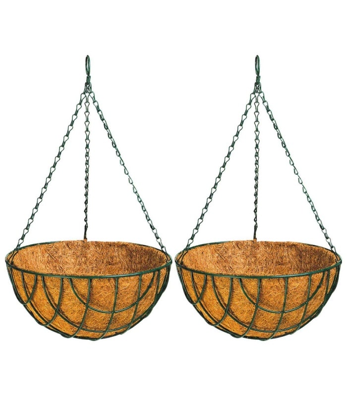 Metal Big Holes Hanging Basket Pot 10 Inch With Coir & Chain (Pack of 5 Black) By Plantogallery