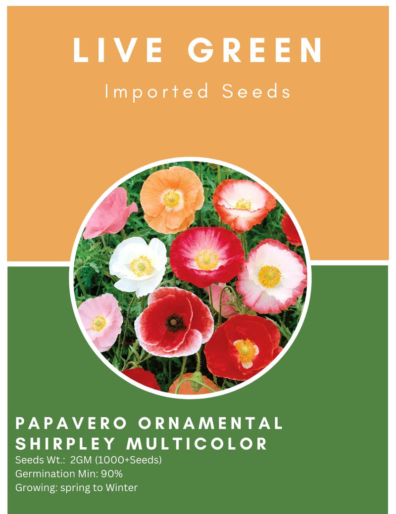 Live Green Imported Seeds - Papavero Ornamental Shirple Poppy Mix Flower Seeds - Pack of 2gm Seeds