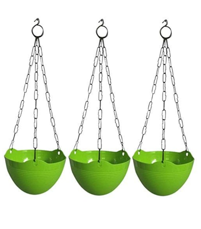 Flora Basket Marvel Hanging Pot 9 Inch With Chain (Pack of 5 Pot Green) By Plantogallery