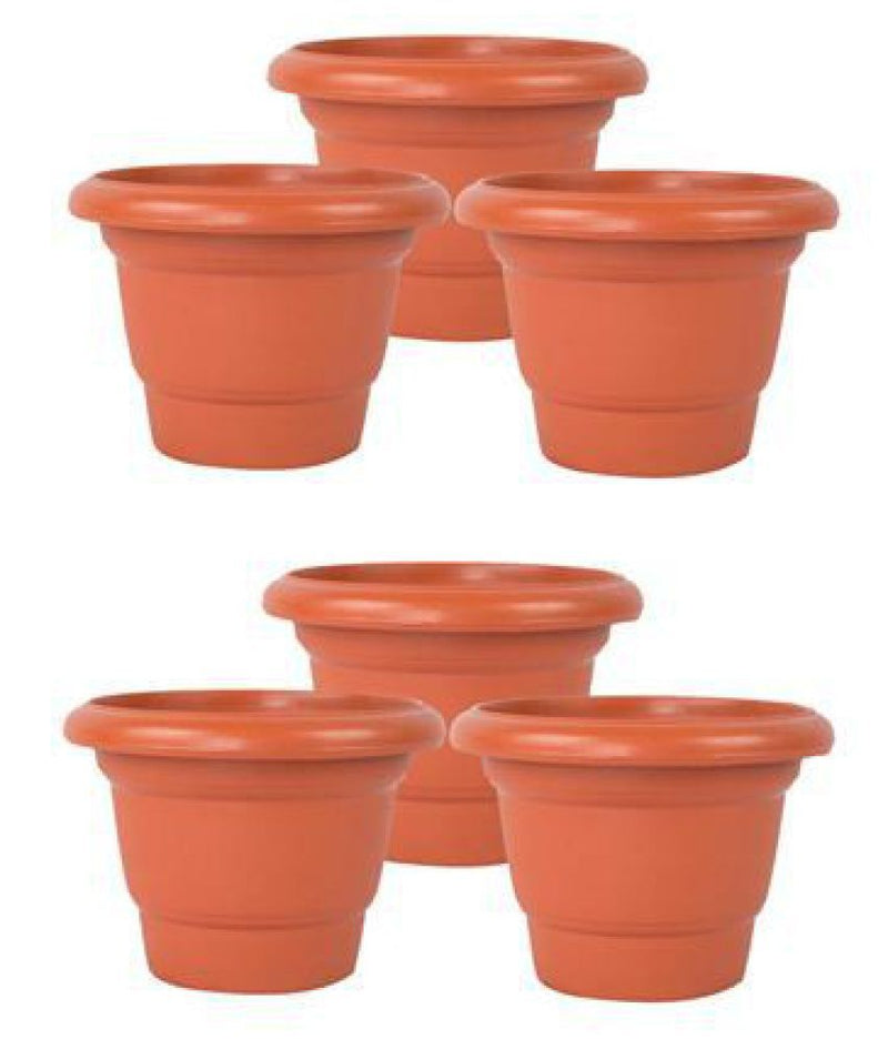 Plastic Round Flower Pot 14 Inch (Pack of 5 Pots Terracotta)  By Plantogallery
