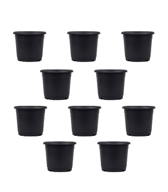 Plastic Round Nursery Pot 7 Inch (Pack of 10 Pots Black) By Plantogallery
