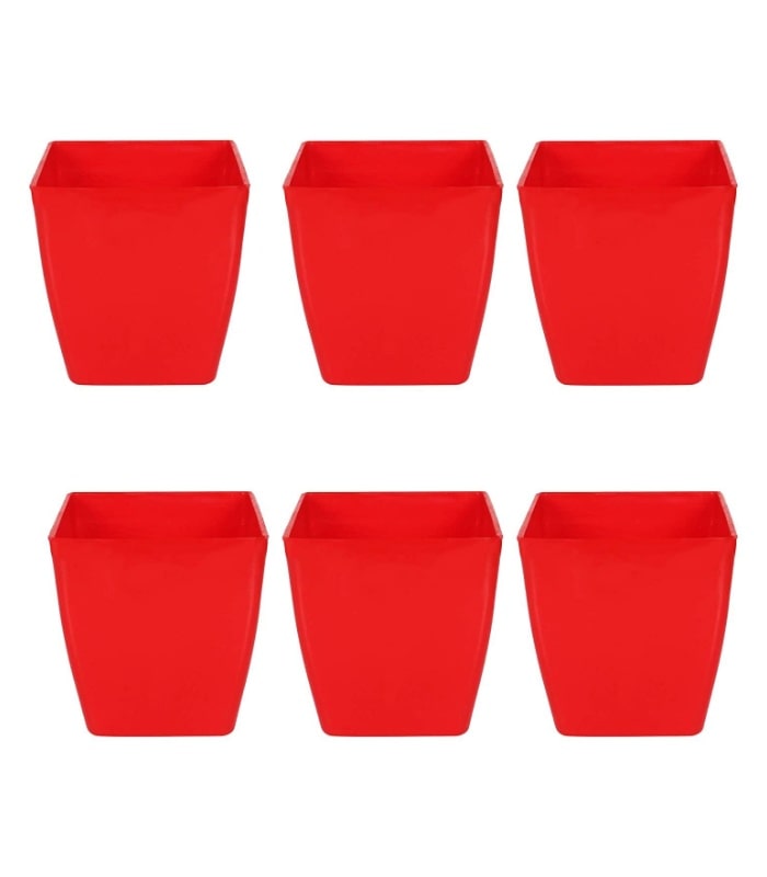 Pearl Pot 5 Inch Square Pots (Pack of 5 Pots Red)  By Plantogallery
