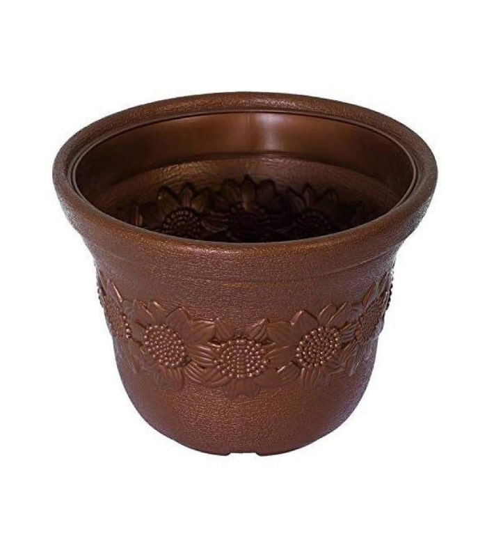 Sunflower Planter 12 Inch Round Pot (Pack of 5 Pots Brown) By Plantogallery