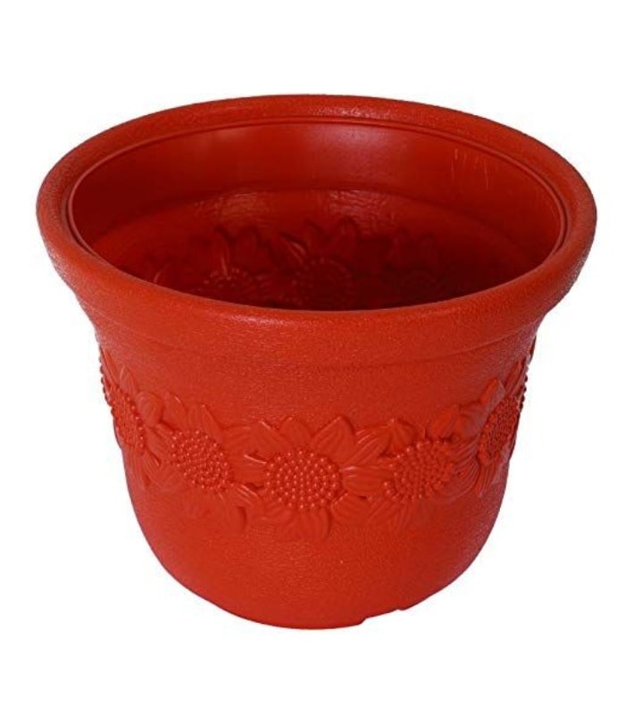 Sunflower Planter 12 Inch Round Pot (Pack of 5 Pots Red) By Plantogallery