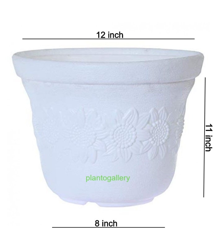 Sunflower Planter 12 Inch Round Pot (Pack of 5 Pots White) By Plantogallery