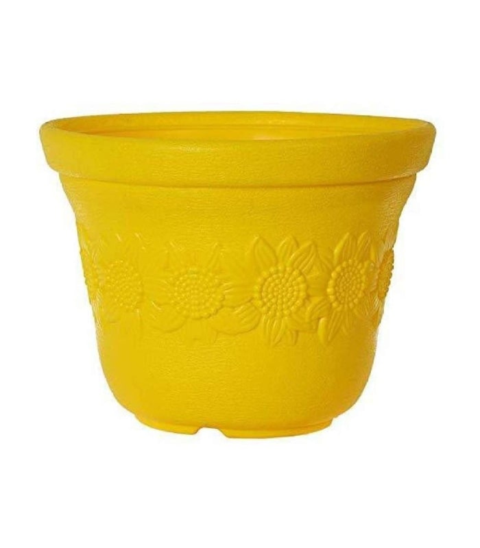 Sunflower Planter 12 Inch Round Pot (Pack of 5 Pots Yellow) By Plantogallery